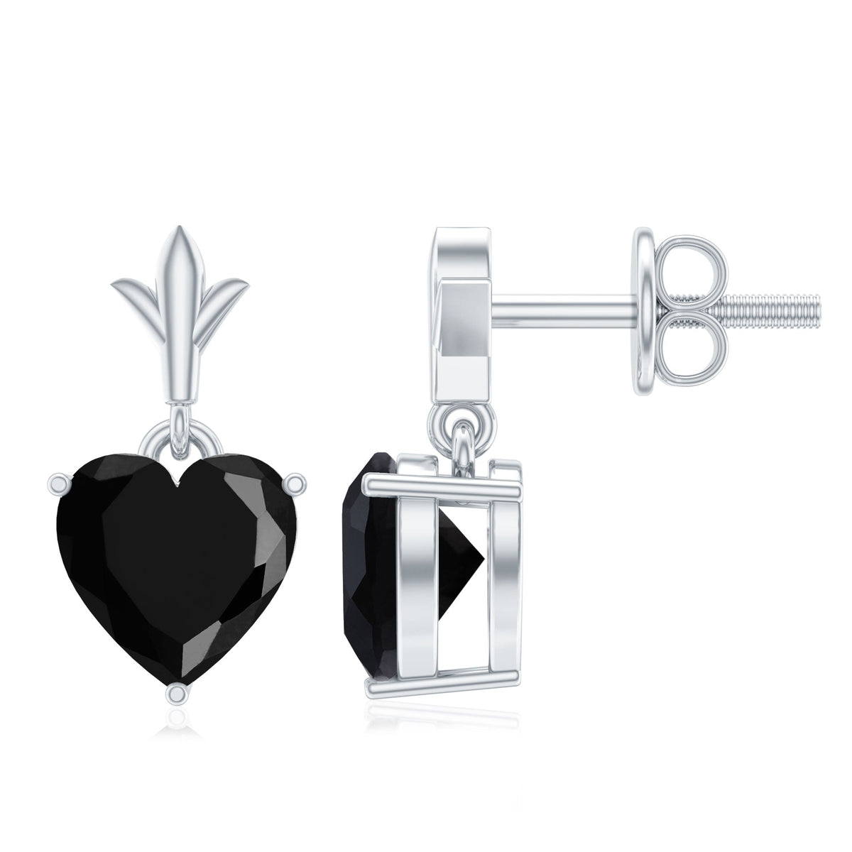 Rosec Jewels 4 Carat Black Onyx Heart Drop Earrings showcasing elegant heart-shaped black onyx stones in a dangle style.