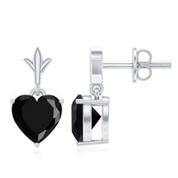 Rosec Jewels 4 Carat Black Onyx Heart Drop Earrings showcasing elegant heart-shaped black onyx stones in a dangle style.