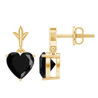 Rosec Jewels 4 Carat black onyx heart drop earrings with solitaire design, showcasing elegant dangle earrings with gemstone accents.