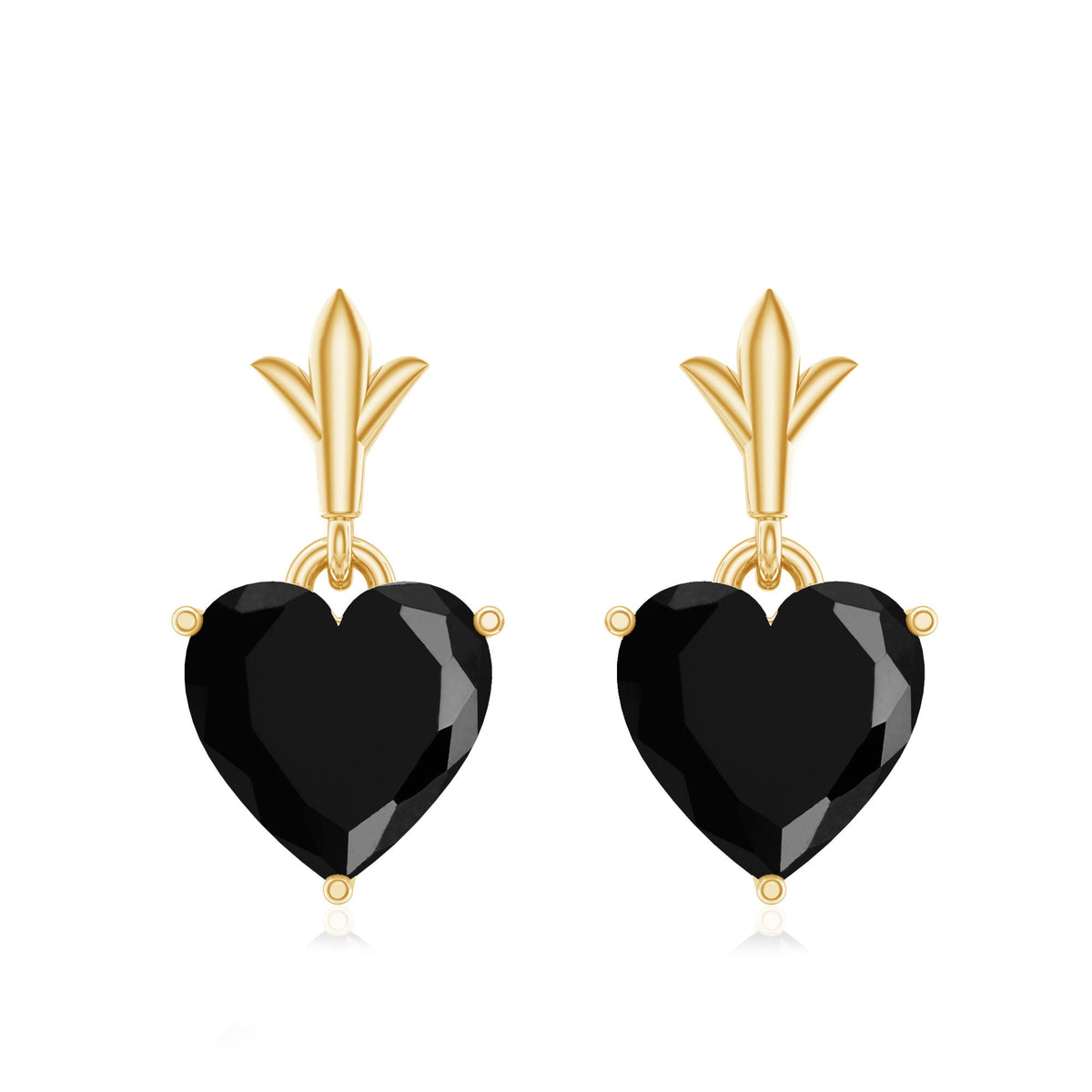 Rosec Jewels 4 Carat Black Onyx Heart Drop Earrings showcasing elegant earrings with heart-shaped black onyx stones.