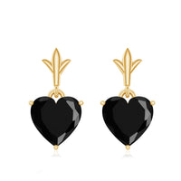 Rosec Jewels 4 Carat Black Onyx Heart Drop Earrings showcasing elegant earrings with heart-shaped black onyx stones.