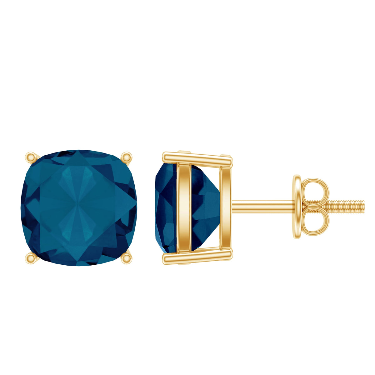 5.6 Carat Cushion Cut London Blue Topaz Stud Earrings