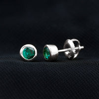Certified Lab Created Emerald Stud Earrings in Bezel Setting