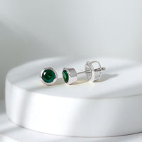 Certified Lab Created Emerald Stud Earrings in Bezel Setting