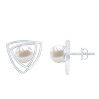 Round freshwater pearl statement stud earrings by Rosec Jewels featuring elegant, lustrous pearls on classic gold-tone settings.