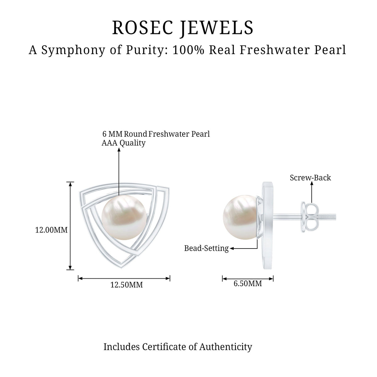 Round freshwater pearl statement stud earrings by Rosec Jewels featuring elegant, glossy pearl design.