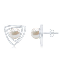 Round freshwater pearl statement stud earrings by Rosec Jewels featuring classic, elegant design and lustrous pearl accents.