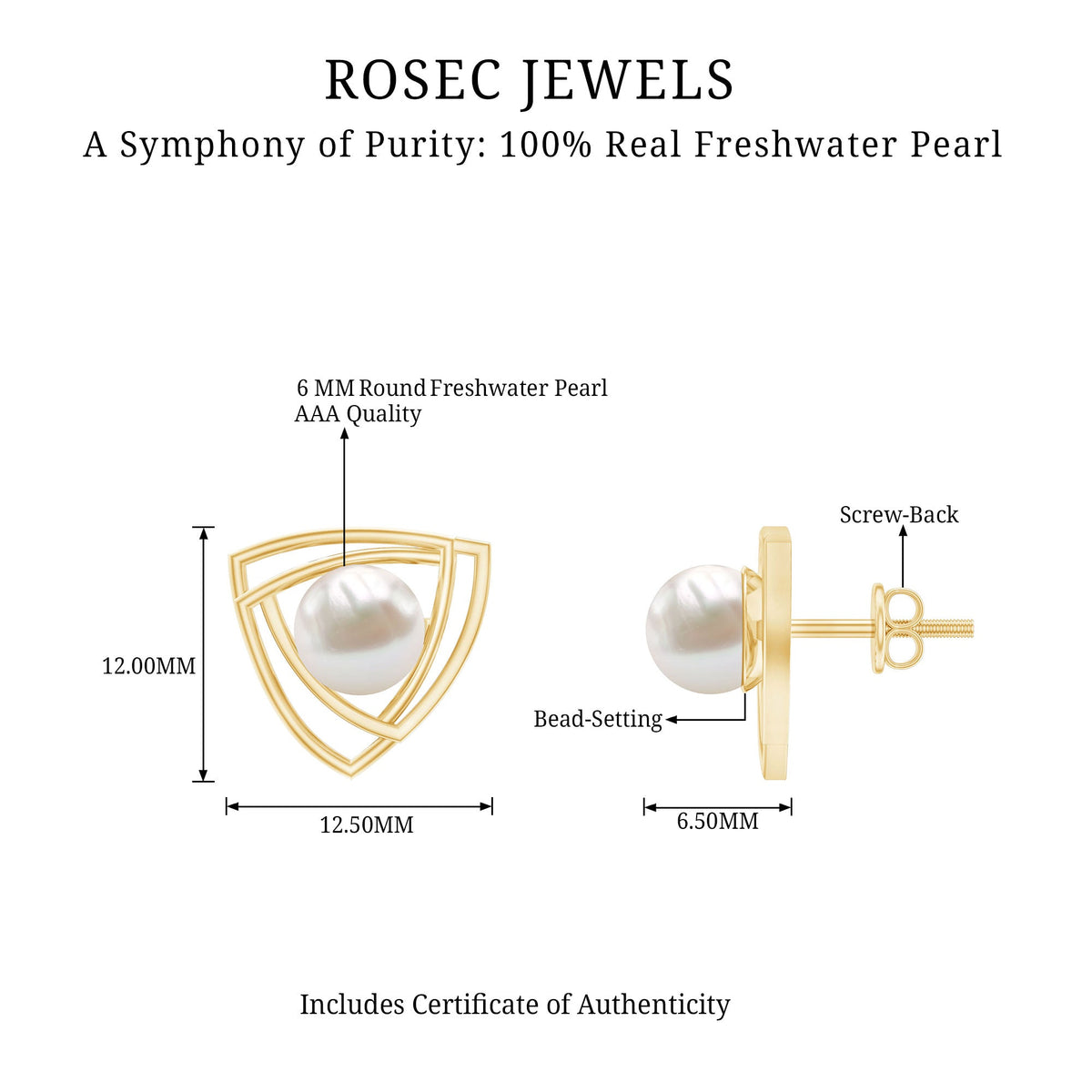Round freshwater pearl stud earrings by Rosec Jewels featuring elegant, classic design and high-quality pearl details.