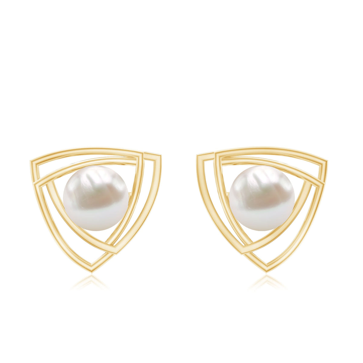 Round freshwater pearl statement stud earrings by Rosec Jewels featuring classic pearl design and silver posts.