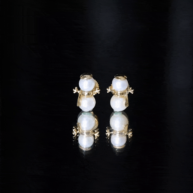 Yellow freshwater pearl snowman stud earrings by Rosec Jewels, featuring charming handcrafted jewelry with white pearls and gold-tone accents.