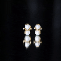 Yellow freshwater pearl snowman stud earrings by Rosec Jewels, featuring charming handcrafted jewelry with white pearls and gold-tone accents.