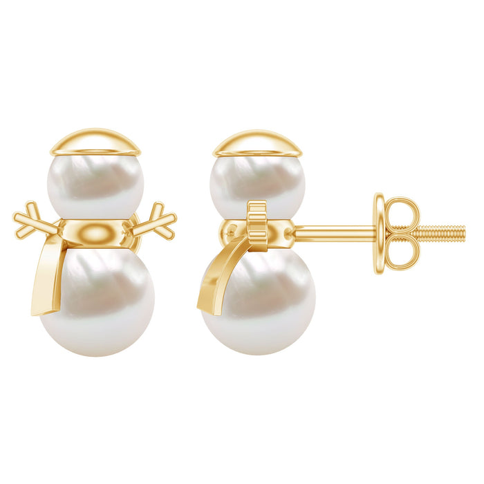 Natural freshwater pearl snowman stud earrings by Rosec Jewels featuring elegant pearl snowman designs on sterling silver posts