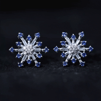Lab Grown Blue Sapphire and Diamond Snowflake Stud Earrings