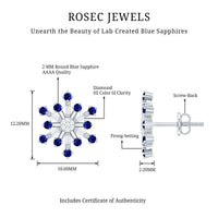 Lab Grown Blue Sapphire and Diamond Snowflake Stud Earrings