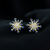 Lab Grown Blue Sapphire and Diamond Snowflake Stud Earrings