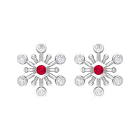 Created Ruby and Diamond Snowflake Contemporary Stud Earrings