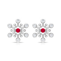 Created Ruby and Diamond Snowflake Contemporary Stud Earrings