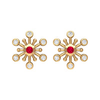 Created Ruby and Diamond Snowflake Contemporary Stud Earrings