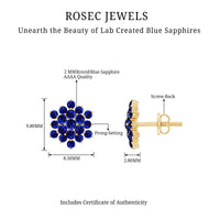 Snowflake Looking Lab Grown Blue Sapphire Cluster Stud Earrings