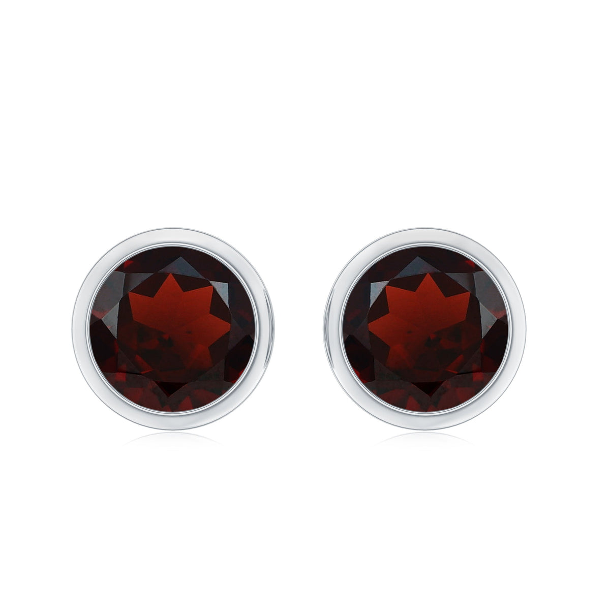 Minimalist Bezel Set Garnet Solitaire Stud Earrings with Screw Backs