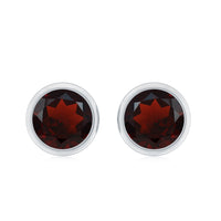 Minimalist Bezel Set Garnet Solitaire Stud Earrings with Screw Backs