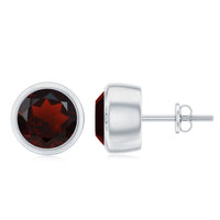 Minimalist Bezel Set Garnet Solitaire Stud Earrings with Screw Backs