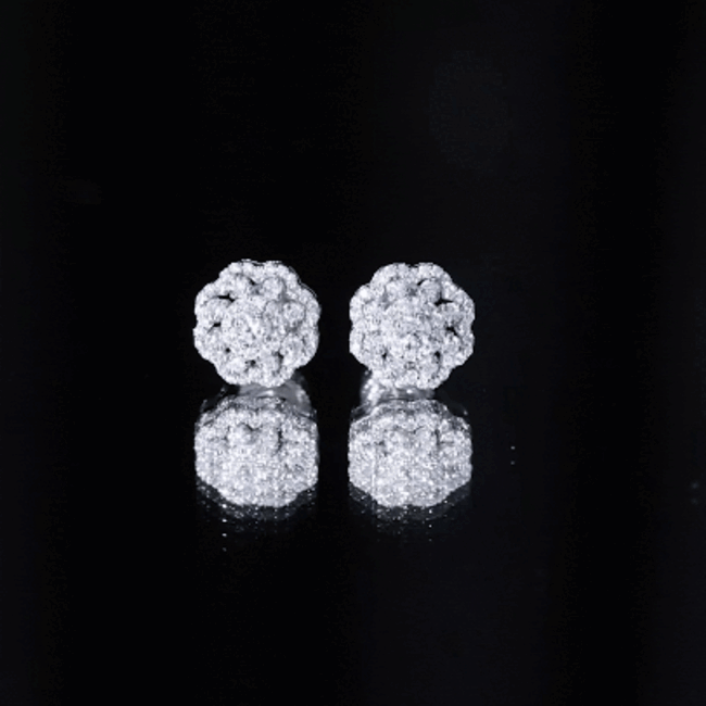 Yellow moissanite flower stud earrings by Rosec Jewels featuring sparkling gemstone petals and classic earring posts.