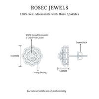 Rosec Jewels Certified Moissanite Big Flower Stud Earrings with sparkling gemstone accents on sterling silver posts
