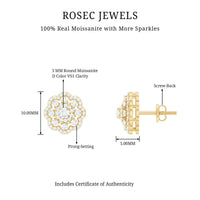 Rosec Jewels certified moissanite big flower stud earrings, showcasing sparkling flower-shaped jewelry with intricate petal design.