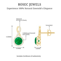 Genuine Emerald and Diamond Infinity Stud Earrings