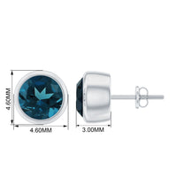 8 MM Round Cut London Blue Topaz Solitaire Stud Earrings in Bezel Setting