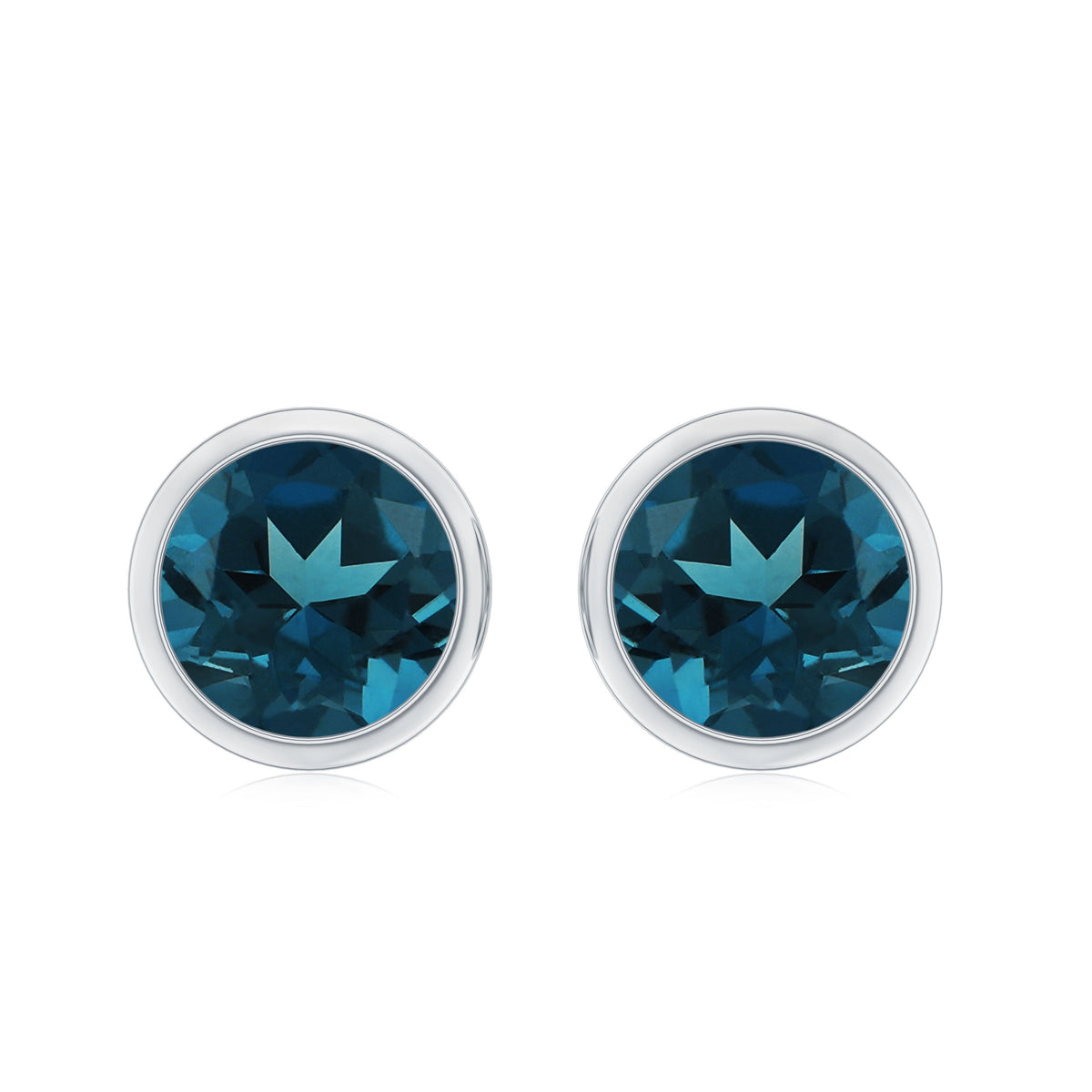 8 MM Round Cut London Blue Topaz Solitaire Stud Earrings in Bezel Setting