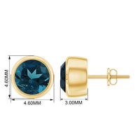 8 MM Round Cut London Blue Topaz Solitaire Stud Earrings in Bezel Setting