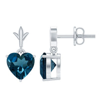 Rosec Jewels 4 Carat London Blue Topaz heart drop earrings for women, showcasing sparkling blue gemstones and elegant design.
