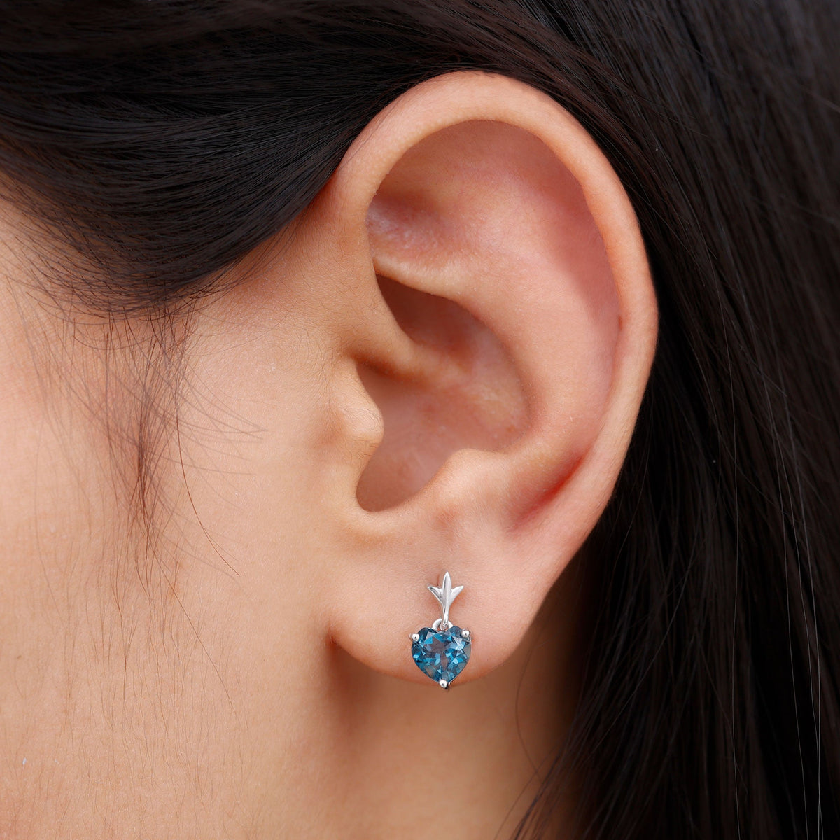 Rosec Jewels 4 Carat London Blue Topaz heart drop earrings for women, featuring sparkling blue gemstone and elegant design