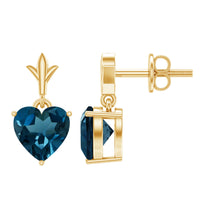 Rosec Jewels 4 Carat London Blue Topaz heart drop earrings for women, showcasing elegant blue gemstone dangle earrings.