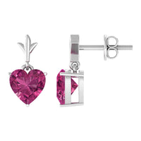 Heart-shaped pink tourmaline drop earrings from Rosec Jewels featuring 1.8 carats of vibrant pink stones and elegant earring design.