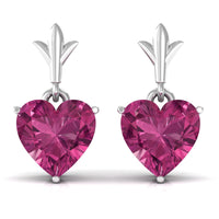 Pink heart-shaped 1.8 carat Tourmaline drop earrings by Rosec Jewels featuring elegant gemstone dangles.