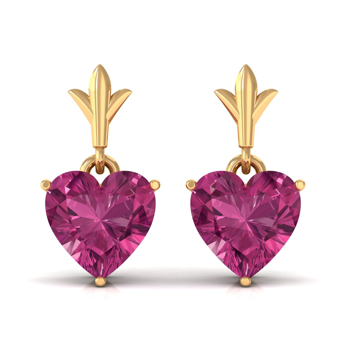 Pink heart-shaped tourmaline drop earrings by Rosec Jewels, featuring elegant 1.8 carat gemstones and sterling silver settings.