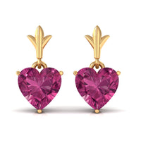 Pink heart-shaped tourmaline drop earrings by Rosec Jewels, featuring elegant 1.8 carat gemstones and sterling silver settings.