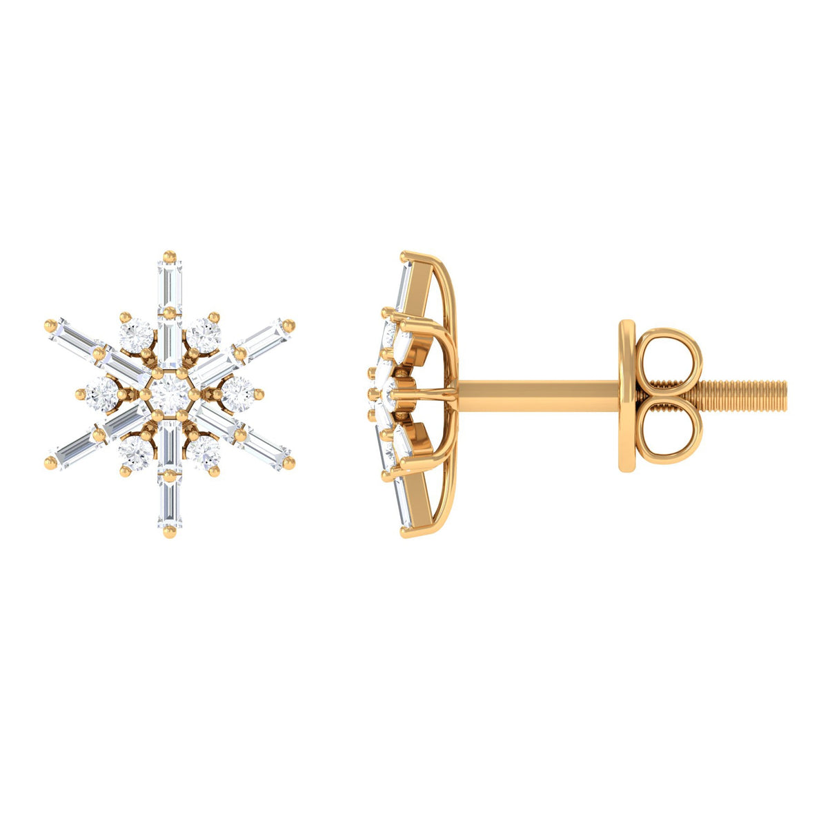 Rosec Jewels minimalist diamond snowflake stud earrings, silver-tone jewelry with sparkling snowflake design.
