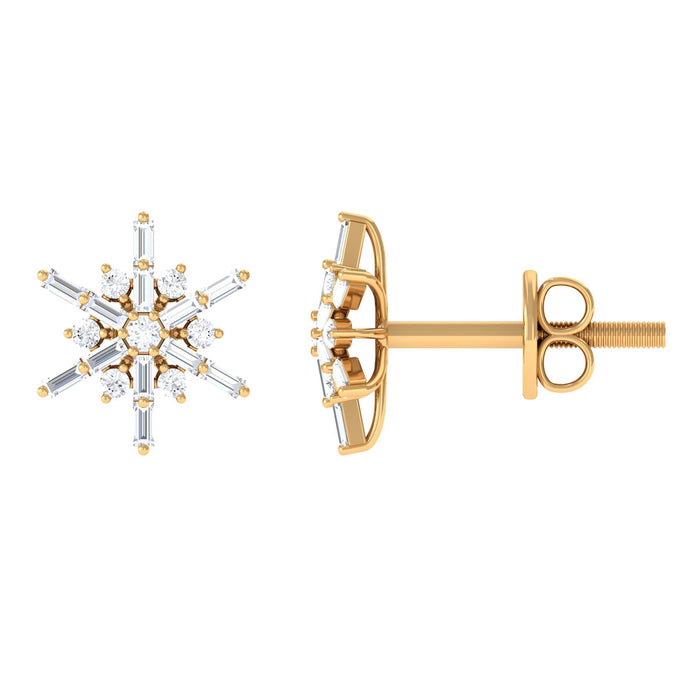Rosec Jewels minimalist diamond snowflake stud earrings, silver-tone jewelry with sparkling snowflake design.