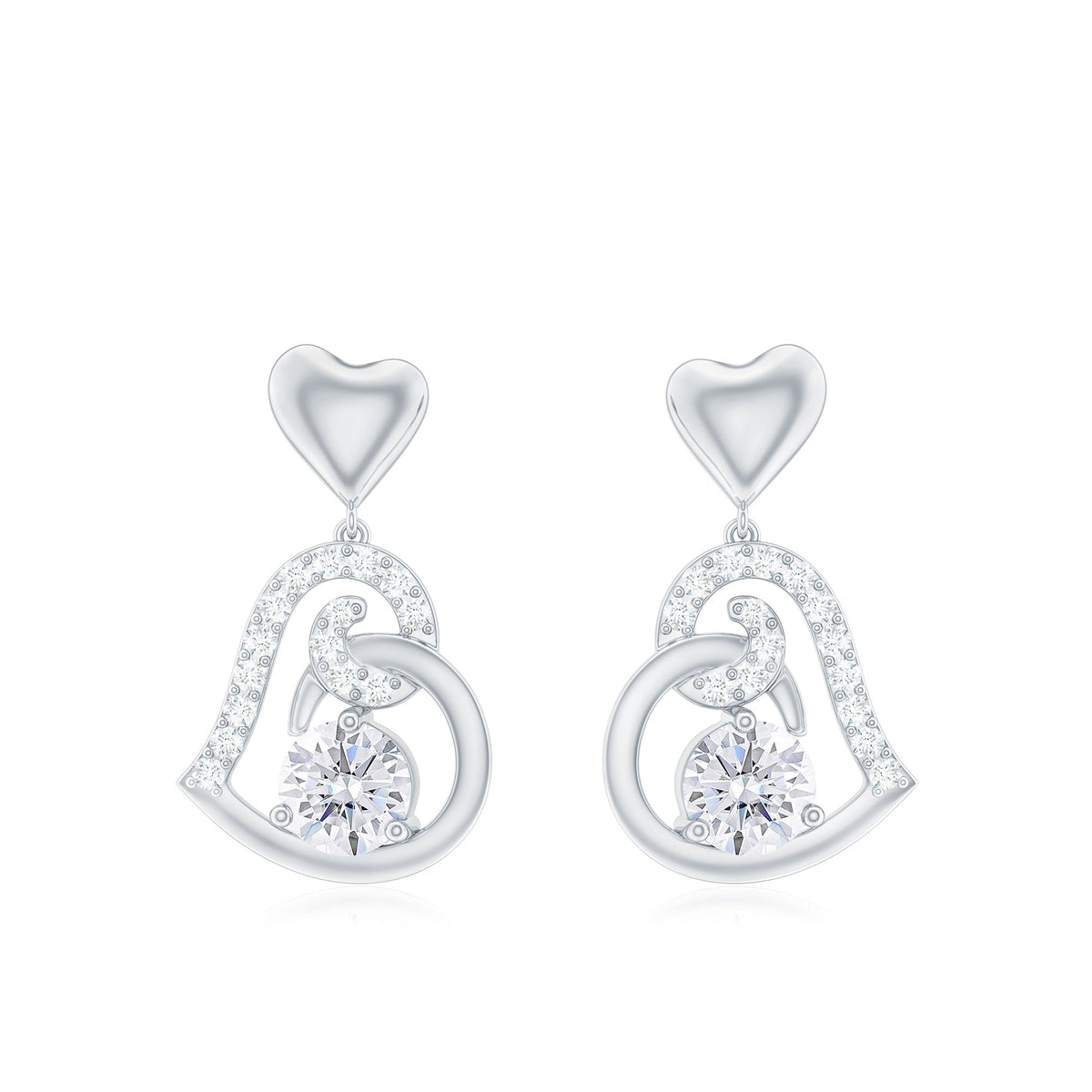 3/4 CT Accent Set Moissanite Heart Drop Earrings for Women