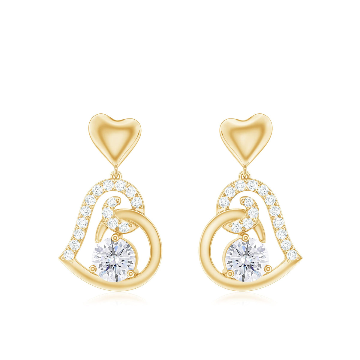 3/4 CT Accent Set Moissanite Heart Drop Earrings for Women
