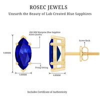 1.5 Carat Marquise Lab Created Blue Sapphire Stud Earrings