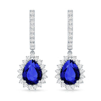 Pear Shaped Lab Grown Blue Sapphire and Diamond Hoop Drop Earrings