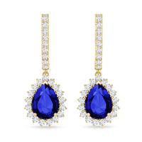 Pear Shaped Lab Grown Blue Sapphire and Diamond Hoop Drop Earrings