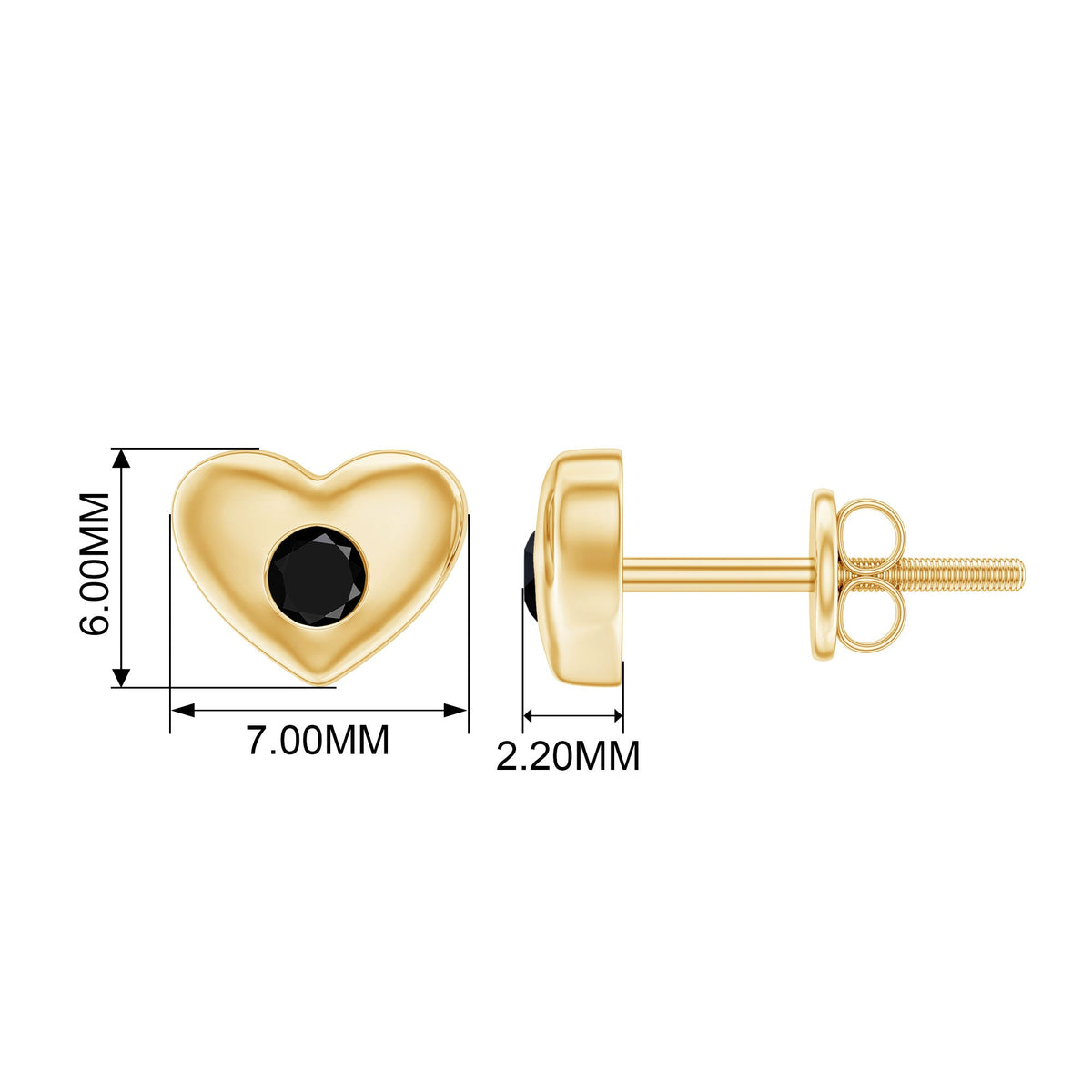 Gypsy Set Black Onyx Heart Stud Earrings For Women
