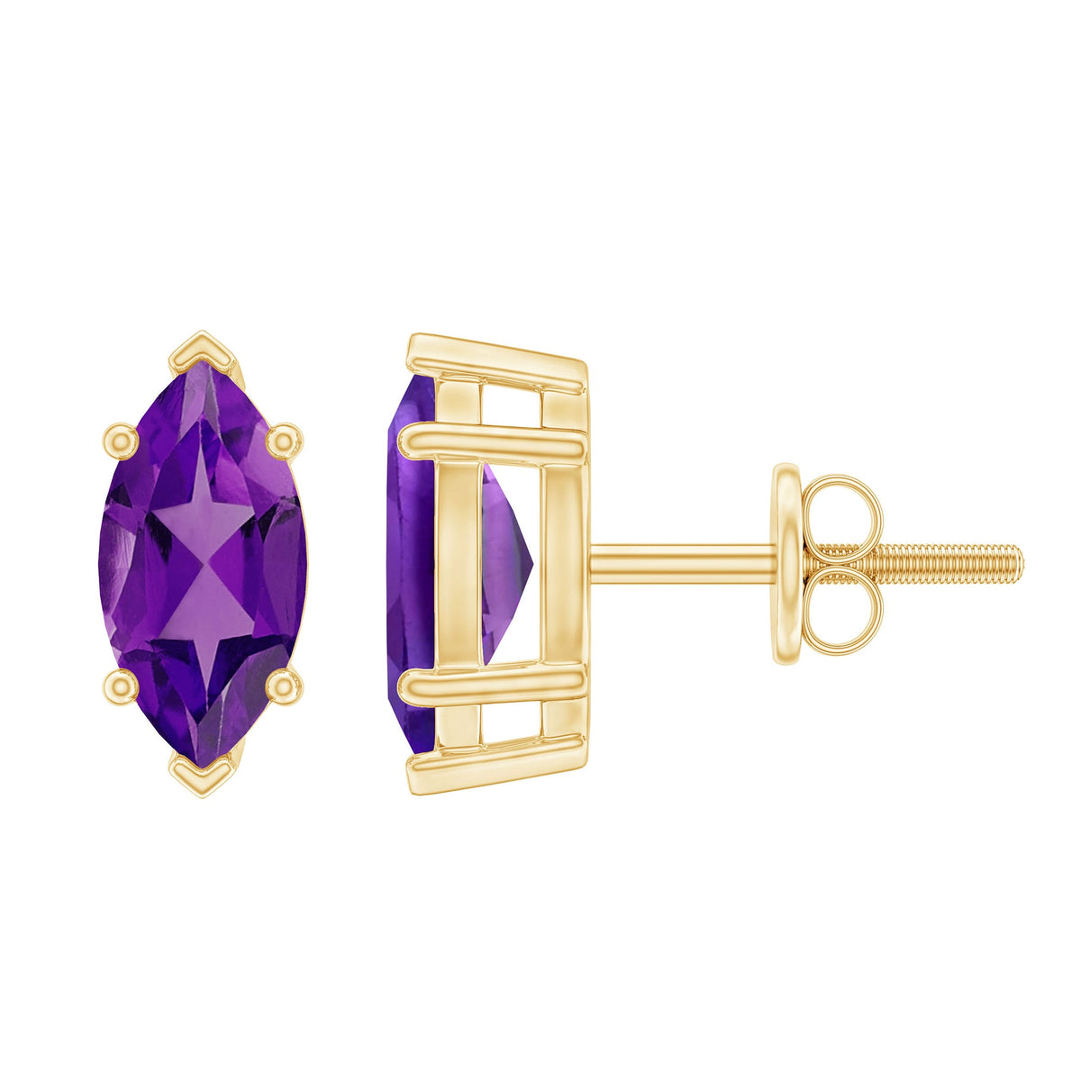1.48 Carat Marquise Cut Amethyst Solitaire Stud Earrings