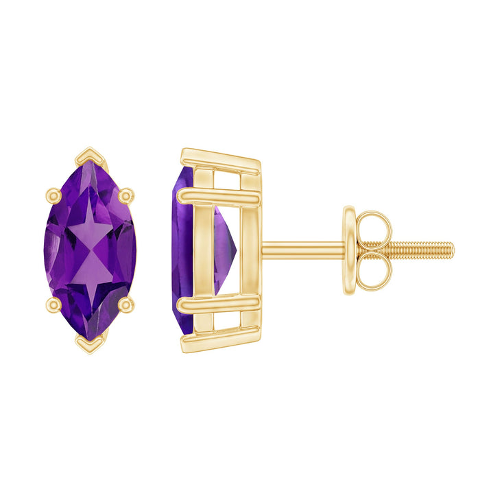 Marquise cut amethyst solitaire stud earrings by Rosec Jewels featuring 1.48 carat purple gemstone and classic earring design